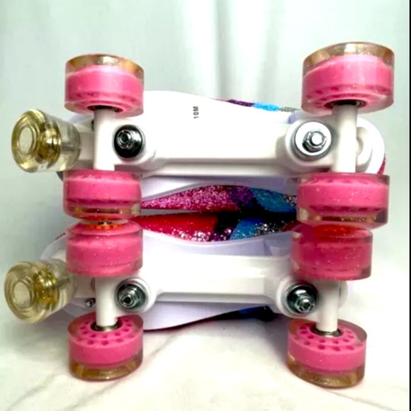 Sugar Thrillz Pink Glitter Rainbow Roller Skates with Extra Derby Laces Size 10M - Picture 8 of 9